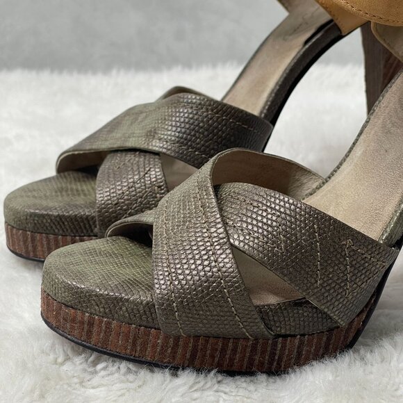 Elizabeth & James Women's Tan Green High Heel Sandal Leather Shoes Size 7.5 - Picture 6 of 14